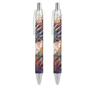 Stylo bille rétractable style-21, motif méduse colorée, encre noire, 0,5 mm, pour écrire et signer, pour la maison, l'école et le bureau, lot de 2