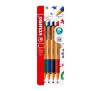 Stylo bille Stabilo Pointball rétractable pointe 2,5 mm - écriture moyenne - Pochette de 4 coloris assortis