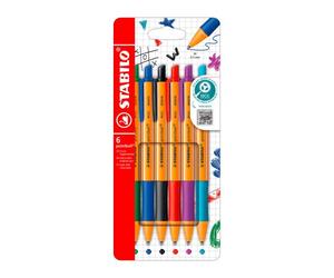 Stylo bille Stabilo Pointball rétractable pointe 2,5 mm - Écriture moyenne - Pochette de 6