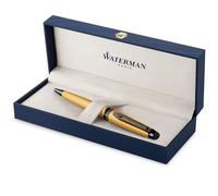Stylo bille Waterman Expert | Laque dorée métallisée avec finitions ruthénium | Pointe moyenne | Encre bleue | Étui cadeau