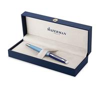 Stylo bille Waterman Hémisphère, en métal et laque bleue avec finition palladium, pointe moyenne, coffret cadeau