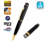 Stylo Caméra Espion Full HD 1080P Microphone Mini Appareil Photo Micro SD 4 Go YONIS Noir G