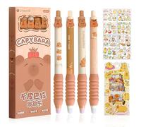 Stylo Capybara, Stylo Gel Capybara, Kawaii Capybara Rétractables, Ensemble Papeterie Capybara, 4 Capybara Pen Effacable + 4 Autocollants Capybara, Pointe 0,5 mm Effaçables