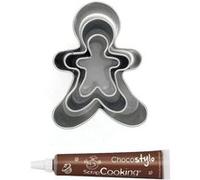Stylo chocolat + 3 mini emporte-pièces Bonhomme en pain d'épices Multicolore G