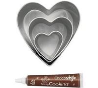 Stylo chocolat + 3 mini emporte-pièces inox Coeurs Multicolore G