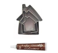 Stylo chocolat + 3 mini emporte-pièces inox Maisons Multicolore G