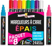 Stylo Craie,Craie Pour Tableau Noir,Feutre Craie-Marqueurs À Craie Couleurs Vives (Lot De 8)-Effaçables À Sec-Pour Tableaux,Enseignes,Fenêtres,Verre-6 Mm Multicolore.[Y190]