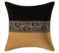 Stylo Culture Bohème Housse De Coussin pour Salon 40 x 40 cm Polydupion Noir Patchwork De Brocart Floral Carré Fermeture Éclair 16x16 inch Décoratif Housses d'oreiller pour Lit - 1 Pièce