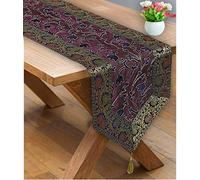 Stylo Culture Centre Indien Chemin de Table Zari Glands Brodés Embellished Holiday Long 72 Pouces Bleu Violet Bohème Brocart Jacquard Bordé 6 Pieds Napperon Décoratif Ethnic Party De Mariage