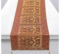 Stylo Culture Chemin de Table Centre Traditionnel pour Table à Manger Bordeaux Brocart Marron Jacquard et Glands en Satin Éléphant de Bohème Paon Extra Long Table Indienne Décor | 60 x 16 Pouces