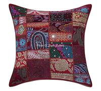 Stylo Culture Décoratif Ethnique Housse De Coussin pour Canapé 50 x 50 cm Coton Bordeaux Patchwork Vintage Abstrait Carré Fermeture Enveloppe Bohème Indien Housses d'oreiller pour Chambre - 1 Pièce