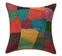 Stylo Culture Décoratif Ethnique Housse De Coussin pour Chambre 40 x 40 cm Coton Multicolore Patchwork Brodé Abstrait Carré Fermeture Enveloppe Bohème Indien Housses d'oreiller pour Canapé - 1 Pièce