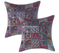 Stylo Culture Décoratif Ethnique Housse De Coussin pour Chambre 60 x 60 cm Coton Gris Patchwork Vintage Abstrait Carré Fermeture Enveloppe Bohème Indien Housses d'oreiller pour Canapé - 2 Pièces