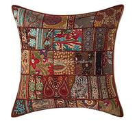 Stylo Culture Décoratif Ethnique Housse De Coussin pour Chambre 60 x 60 cm Coton Gros Brun Patchwork Vintage Abstrait Carré Fermeture Enveloppe Bohème Indien Housses d'oreiller pour Canapé - 1 Pièce