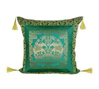 Stylo Culture Décoratif Housse De Coussin De Luxe Lit 45x45 cm Brocart De Soie Vert Émeraude Pompons Jacquard Éléphant Carré Fermeture Éclair 18x18 inch Bohème Taies d'oreiller Salon - 1 Pièce