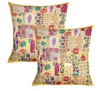 Stylo Culture Décoratif Housse De Coussin Lit 60 x 60 cm Coton Gros Jaune Patchwork Vintage Abstrait Carré Fermeture Enveloppe 24x24 inch Bohème Taies d'oreiller Salon - 2 Pièces