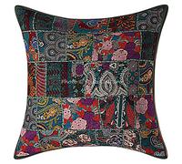 Stylo Culture Décoratif Indienne Housse De Coussin Chambre 60x60 cm Coton Vert Foncé Patchwork Vintage Abstrait Carré Fermeture Enveloppe 24x24 inch Bohème Ethnique Taies d'oreiller Canapé - 1 Pièce