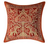 Stylo Culture Décoratif Indienne Housse De Coussin De Luxe Chambre 30x30 cm Brocart De Soie Brun Jacquard Éléphant Carré Fermeture Éclair 12x12 inch Bohème Ethnique Taies d'oreiller Canapé - 1 Pièce