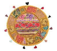 Stylo Culture Décoratif Rond Housse De Coussin De Sol Jardin 55cm Chaise Longue Au Sol Jaune Mangue Patchwork Vintage Salon Boho Élégant Salon Coton Oreiller 55x55 Brodé Meubles Assis Couverture