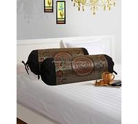 Stylo Culture Oreiller en Tube cylindrique Polydupion Ethnique Taie De Traversins Bordure en Jacquard Jacquard Noir Grand Mandala Grand canapé, Housse de Coussin cylindrique (Lot de 2) | (76x38 cm)
