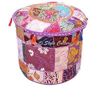 Stylo Culture Ottoman Pouffe Tabouret Tissu Vintage Couverture Violet Indien Brodé Patchwork Coton Traditionnel Pouf Ottoman Traditionnel Couverture (18x18x13 Pouces) 45cm