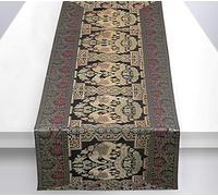 Stylo Culture Table de Salle à Manger Indienne Chemin de Table Black Gold Elephant & Floral Brocade Jacquard Rectangle Décor à la Maison Ethnic Center Table Cloth | 60 x 16 Pouces (152 x 40 cm)