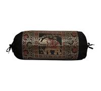 Stylo Culture Yoga cylindrique Polydupion Traditionnel Taie De Traversin Bordure de Brocart Jacquard éléphant Noir Grand canapé Housse de Coussin Rond (1 pc) | (76x38 cm)