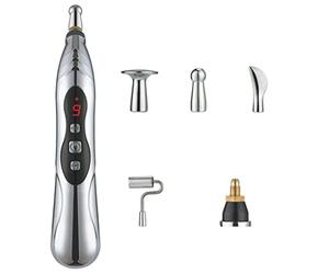 Stylo d'acupuncture électronique 9 vitesses, stylo d'acupuncture rechargeable par USB pour soulager la douleur, vibrant avec 5 têtes de massage pour soulager la douleur disparue