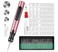 Stylo de gravure avec 37 embouts, rechargeable par USB, outil de gravure sans fil, graveur rotatif portable pour le bricolage, pour bijoux, bois, verre, pierre (rose)
