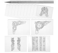 Stylo de gravure sur cuir en acier inoxydable - Stylo à tracer sur cuir - Guide de motif de gravure sur le cuir - Ensemble de papier pour sac