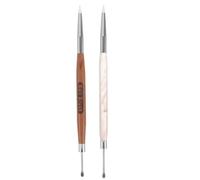Stylo de Nail Art en Bois et Acrylique Double Embout 2 Pièces | Pointe Fine en Poils et Embout Silicone, Précision Élevée, pour Gel UV Led, Usage Maison ou Salon