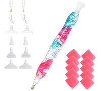 Stylo de peinture diamant, stylo d'art diamant, stylo de pointillage diamant, résine 5D faite à la main, outil de peinture diamant avec 14 pointes et 10 cires pour peinture diamant - Bleu/argenté/rose vif