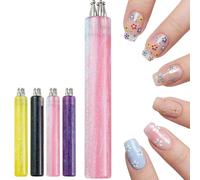 Stylo de pointillage pour ongles à 5 pétales en forme de fleur, outil de conception florale en un coup avec embouts de 1,8 mm pour strass et manche en acier inoxydable pour art des ongles DIY pour