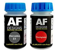 Stylo de retouche compatible avec Mercedes / Daimler Benz 051 Magno Platinsilber Metallic + Set de peinture automobile comprenant vernis transparent et peinture de base, 50ml chacun