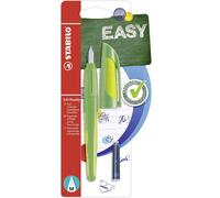 Stylo d'école avec plume standard M - STABILO EASYbuddy en citron vert/vert - couleur d'écriture bleu (effaçable) - stylo individuel - cartouche incluse
