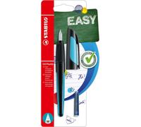 Stylo d'école avec plume standard M - STABILO EASYbuddy en noir/bleu ciel - couleur d'écriture bleu (effaçable) - stylo individuel - cartouche incluse
