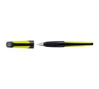 Stylo d'école avec plume standard M - STABILO EASYbuddy en noir/limette - couleur d'écriture bleu (effaçable) - stylo simple - cartouche incluse