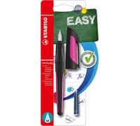 Stylo d'école avec plume standard M - STABILO EASYbuddy en noir/magenta - couleur d'écriture bleu (effaçable) - stylo simple - cartouche incluse