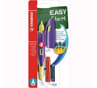 Stylo d'école ergonomique pour droitiers avec plume standard M - STABILO EASYbirdy en violet/jaune - stylo simple - couleur d'écriture bleue (effaçable) - cartouche et outil de réglage inclus