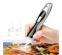 Stylo Diamond Painting Électrique Rechargeable avec Lumière LED, 3 Niveaux d’Aspiration, Écran LED, Sans Fil, Silencieux, Ergonomique - Accessoires Diamond Painting Peinture Diamant Adulte (Argent)