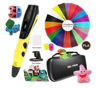 Stylo d'impression 3D avec filament PLA 12 couleurs Support ABS/PLA Filament DIY Dessin Cadeau pour enfants avec écran LCD - Jaune