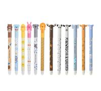 Stylo effacables Lot de 6 stylo gomme bleu thermosensible stylos à bille à encre gel pour enlever l'encre sans consommer la feuille pointe de 0,5 mm,Lapin, koala, éléphant, ours,lion,poussin