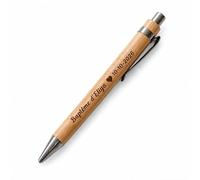 Stylo en bois personnalisé gravé - Cadeau invité mariage, baptême, EVJF - Texte au choix avec ou sans cœur - Encre noire - 13,5 cm