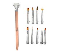 Stylo en gel UV multifonctionnel et détachable, stylo de nail art pour peindre, dessiner et faire des points, tête de brosse souple remplaçable avec 9 embouts, manche ergonomique (Or Rose)