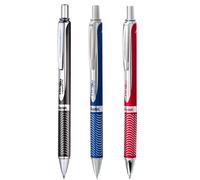 Stylo encre gel liquide r tractable Pentel Energel Alloy (0,7 mm) trait moyen, corps noir, corps bleu, corps rouge, 3 stylos encre noire