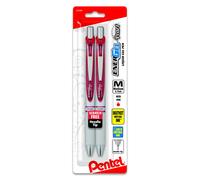 Stylo encre gel liquide r tractable Pentel EnerGel Pearl, pointe aiguille (0,7 mm), trait moyen, encre rouge, lot de 2 (BLN77WBP2B)