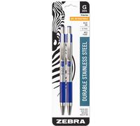 Stylo encre gel r tractable Zebra Pen G-301 en acier inoxydable, pointe moyenne 0,7 mm, encre bleue, lot de 2 (41322)