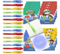 Stylo Encre Invisible et Carnet de Notes Pack 16 Super Heros Petits Cadeaux Anniversaire Super Heros Garcon et Fille, Cadeau Anniversaire Enfants Invités, Jouet Pinata Pochette Surprise