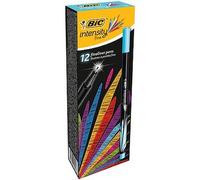 Stylo feutre bic intensity pointe fine corps noir verni couleurs bleu ciel lot 12 unites