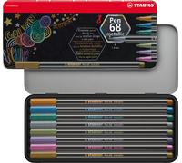 Stylo feutre métallique Premium - STABILO Pen 68 metallic - étui métallique de 8 pièces avec pochette à suspendre - avec 8 couleurs métalliques différentes